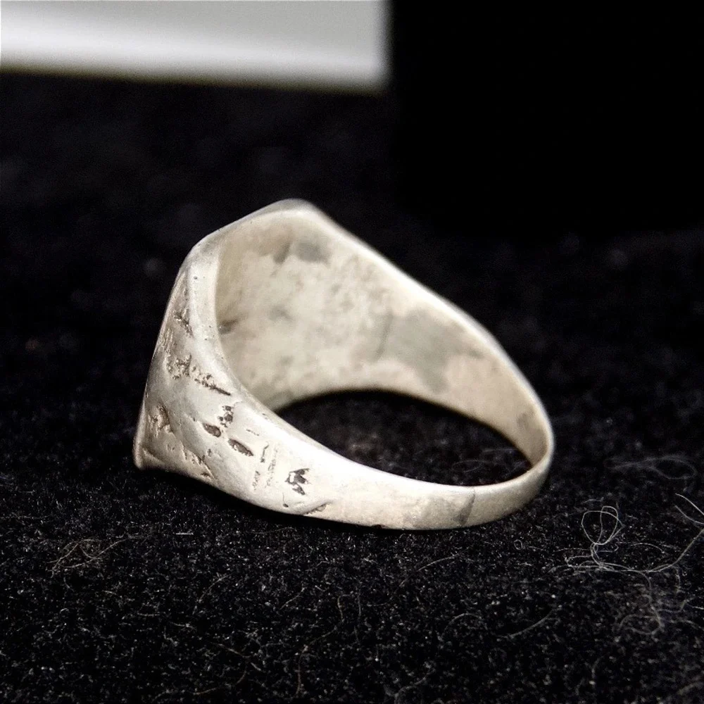 Vintage US Army Class Ring Size 13 Military Signet Eagle Crest Ring 40s 925‎